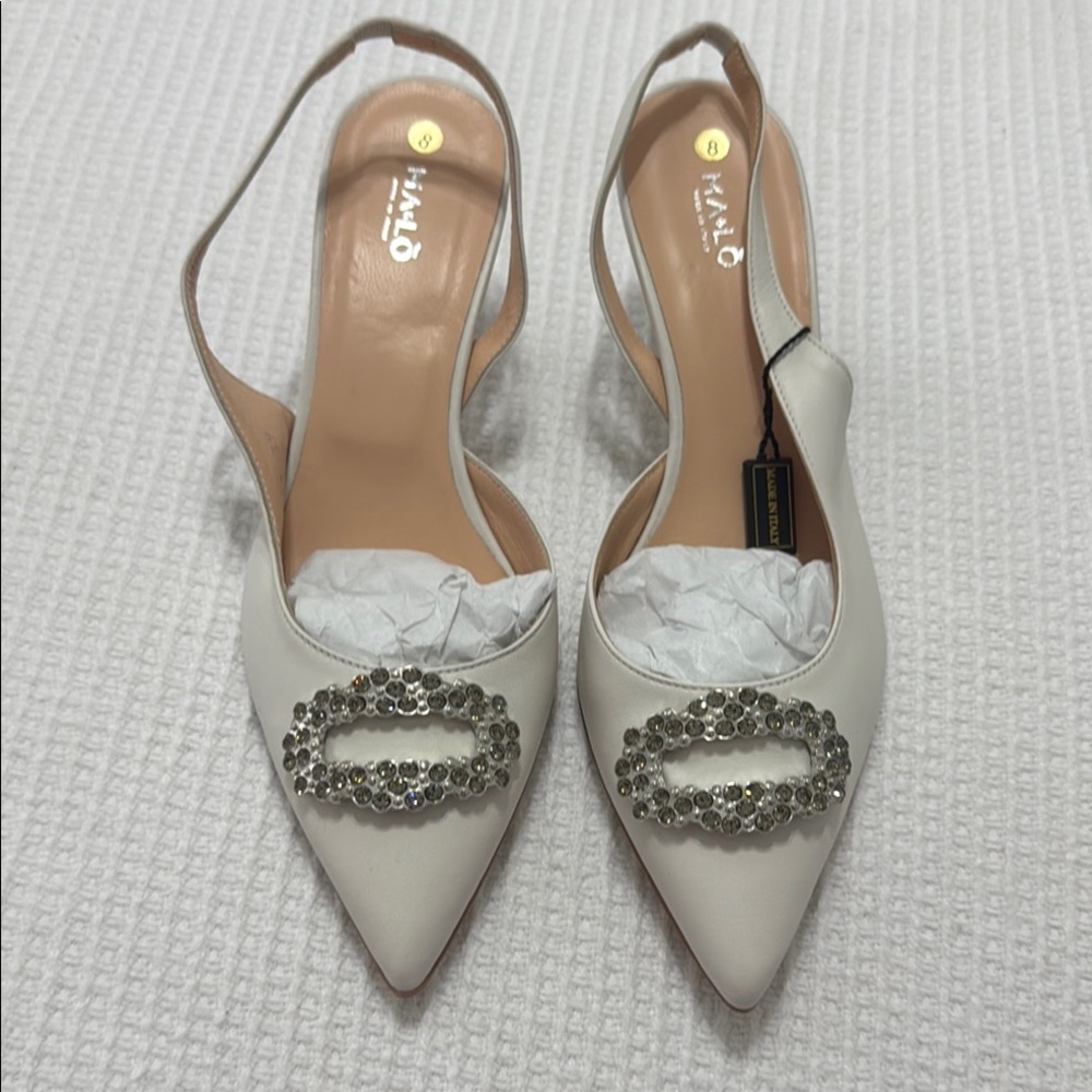 MALO White Embellished Slingback Heels